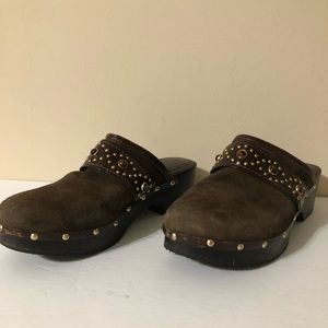 Michael Kors Women 8.5M Clogs Brown Leather Suede